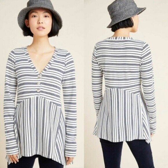 Maeve By Anthropologie Eliza Thermal Striped Babydoll Tunic S - Picture 1 of 15